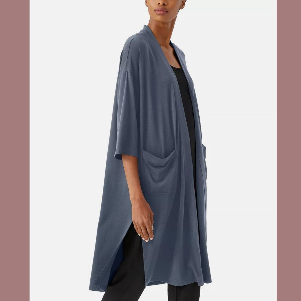 NWT $198 Eileen Fisher [ Petite PM ]‎ Open-Front Duster Cardigan Ocean